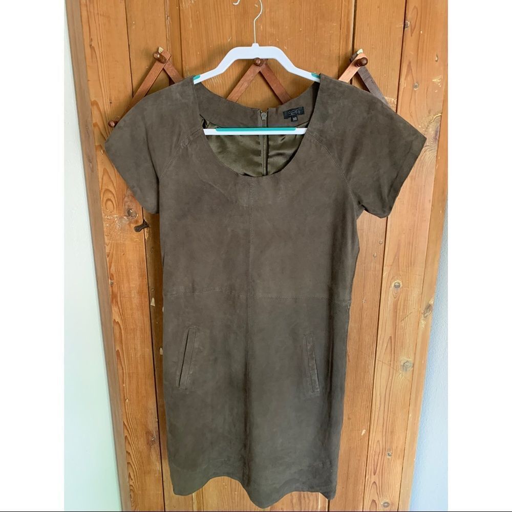 Sen brown goat suede short sleeve shift dress